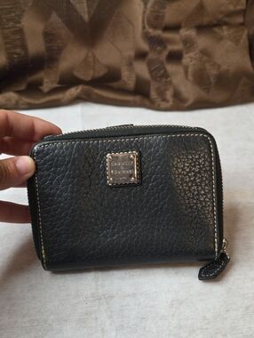 Dooney & Bourke Black Pebbled Leather Zip-Around Wallet with Logo Plaque